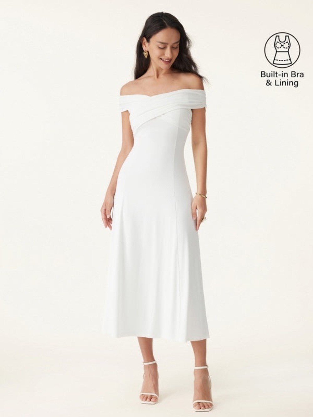 NWT OGL Flowy Criss Cross Off Shoulder Midi Bra Dress White Eco SkinKiss XS